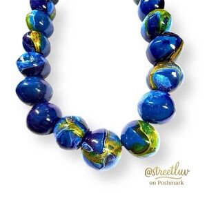 🥳 3/$26 Handmade Blue Beaded Statement Necklace Gloss Finish